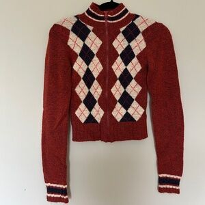 UO Argyle Zip Up Top